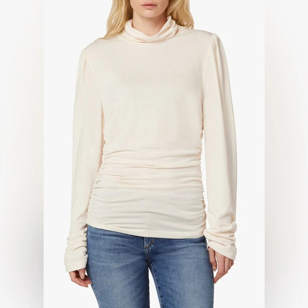 Nwt Joe’s Jeans Laurel Ruched Turtleneck Sea Salt Ivory Small